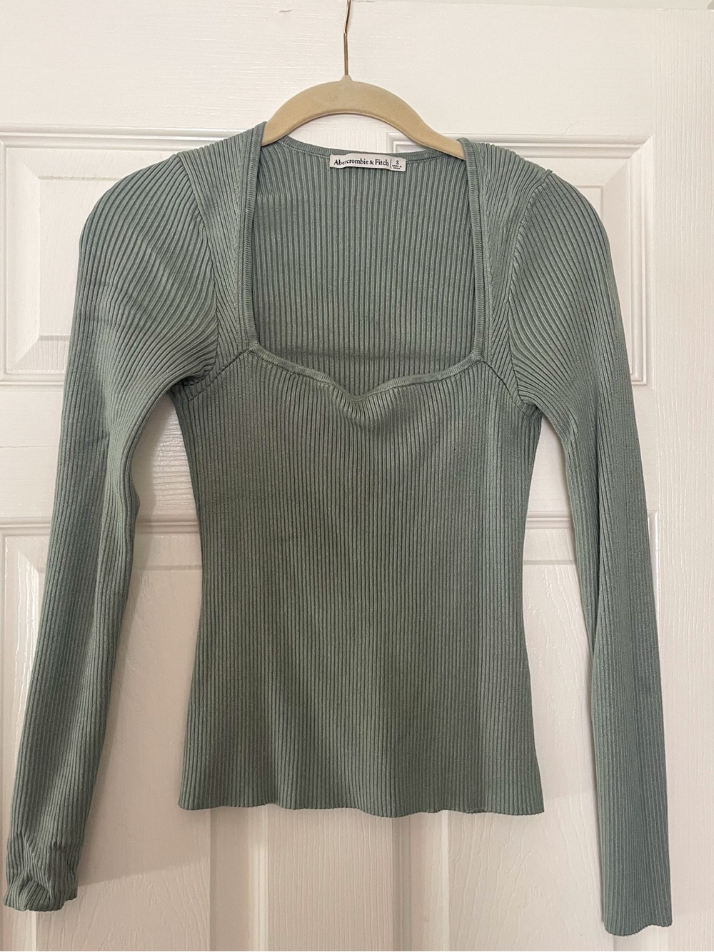 Abercrombie & Fitch Sage Green Ribbed Long Sleeve Square Neck Top